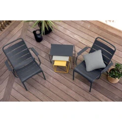 Lot De 3 Tables Basses Gigognes FERMOB Oulala - Carbone / Gris Argile / Miel -Jardin Mobilier Magasin 900901 tables gigognes fermob oulala carbone gris argile miel ambiance