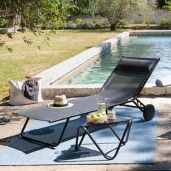 Lit Bain De Soleil LAFUMA Miami - Obsidian -Jardin Mobilier Magasin lfm2720 6897 lit bain soleil lafuma miami noir ambiance 2