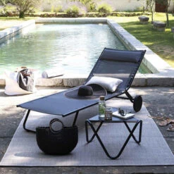 Lit Bain De Soleil LAFUMA Miami - Obsidian -Jardin Mobilier Magasin lfm2720 6897 lit bain soleil lafuma miami noir ambiance